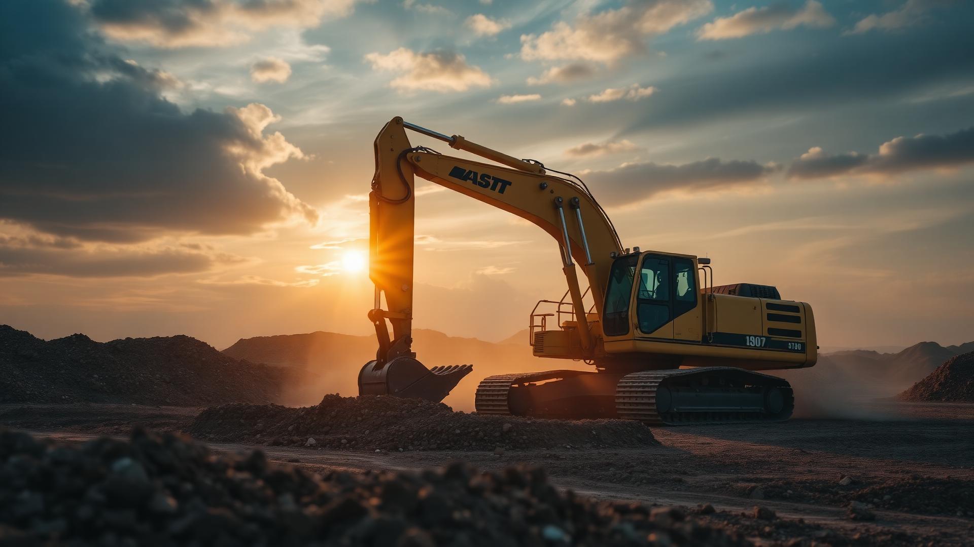 Excavator at work at golden hour